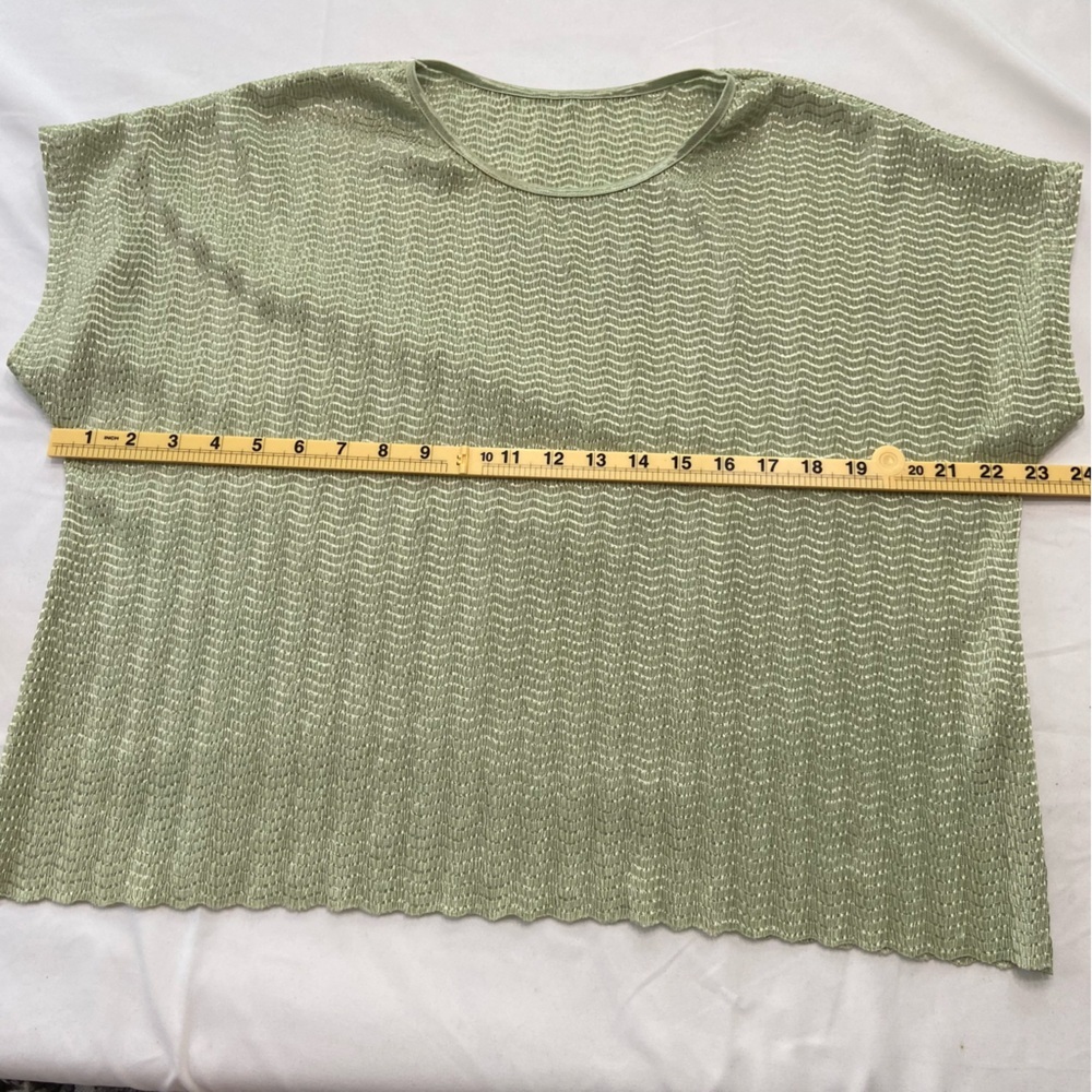 Sage Green Textured Crinkle Knit Top Dolman Sleeve Stretchy L/XL Vintage - Picture 5 of 7